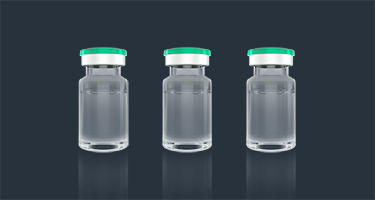 Single RTU vial for pharmaceutical filling solutions, part of Syntegon's packaging type selection process for customized production needs.