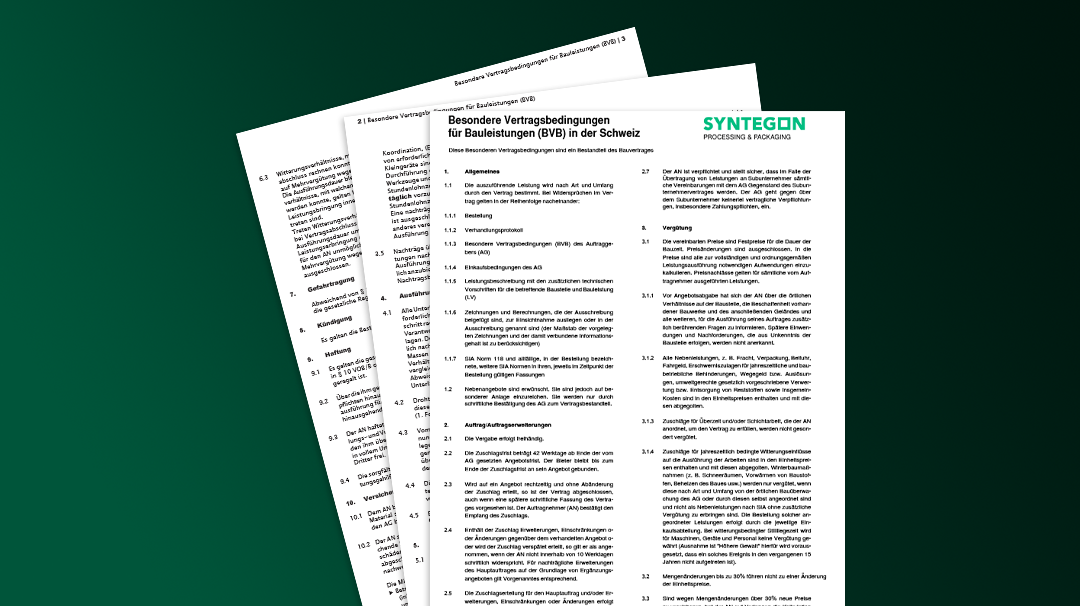 Besondere Vertragsbedingungen für Bauleistungen (BVB), Syntegon Group Schweiz