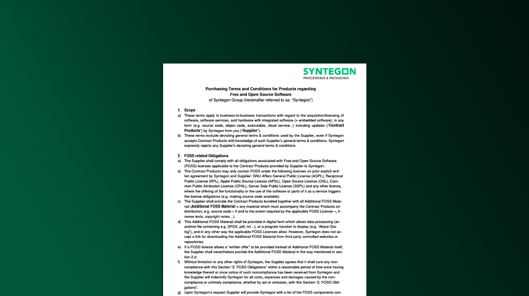 Purchasing Terms and Conditions for Products Regarding Free and Open Source Software of Syntegon Group