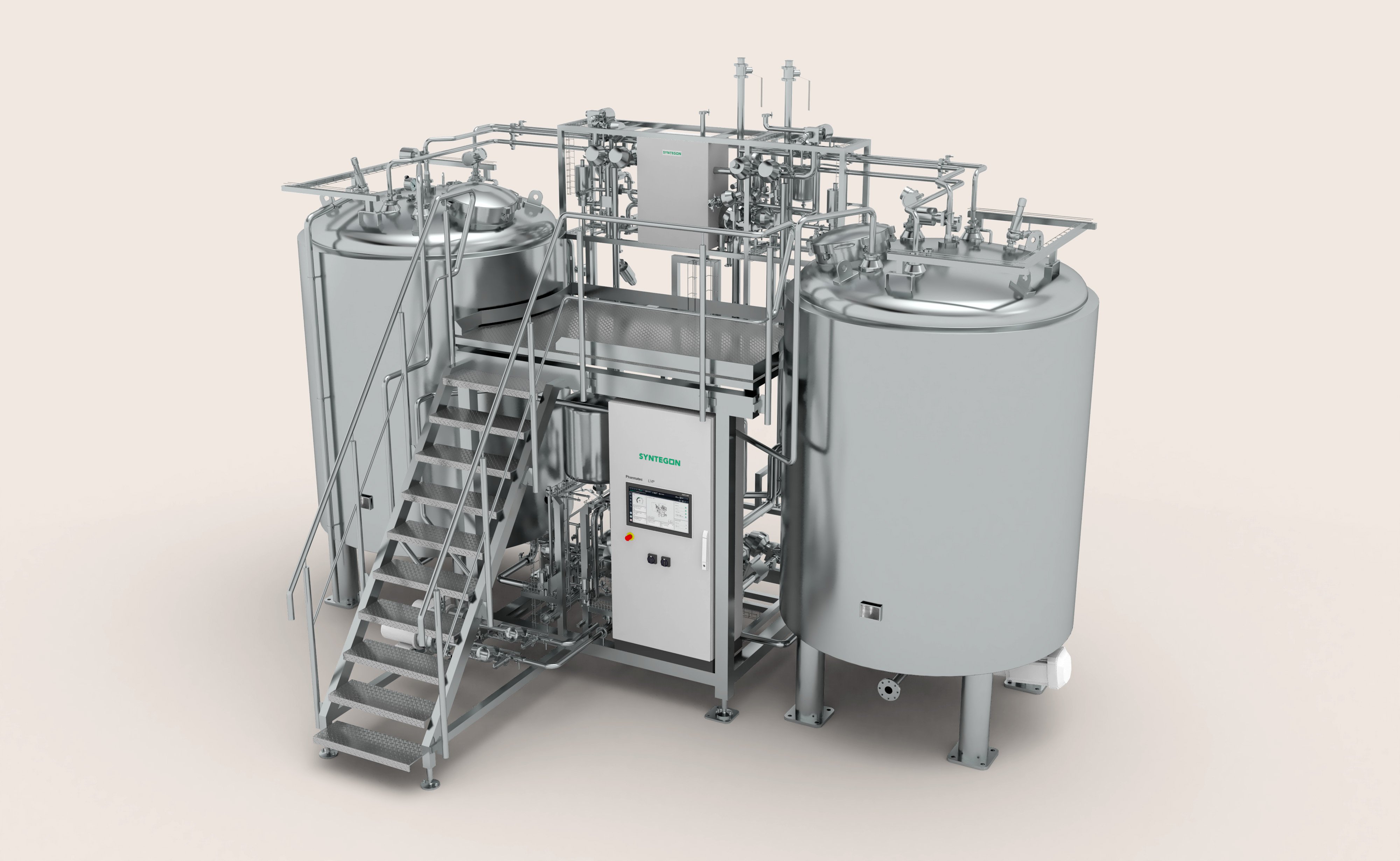 大容量のステンレス製タンクとプラットフォームを備えたSyntegon LVP製剤システム（大容量の非経口製剤製造用）